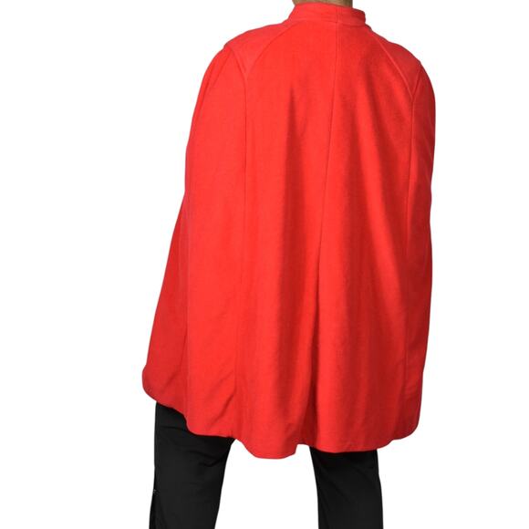 Vintage Sherwood Cape Red Bright Lipstick Flannel Velour Pockets Retro XL Large - Picture 3 of 16
